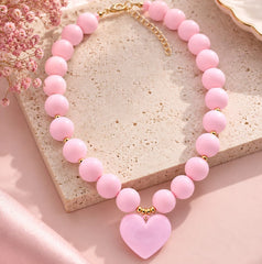 Maxi Collar Piedras Abaco Corazón Rosado Aura