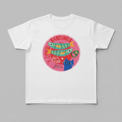 Camiseta manga corta blanca estampada gato peces - Bambú Rosa Joyas y Accesorios