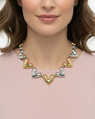 Collar Eslabones De Corazón Dorado Y Plateado