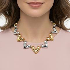 Set Collar y Aretes + Earcuff Corazón Dorado Y Plateado - Bambú Rosa Joyas y Accesorios
