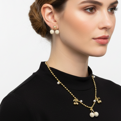 Set Collar y Aretes Cerezas Doradas Con Perlas