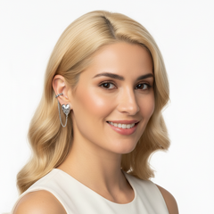 Aretes Topos + Ear Cuff Cadenas Corazón Plateados