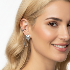 Aretes Topos + Ear Cuff Cadenas Corazón Plateados