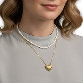 Collar Dorado Doble Corazon Perla