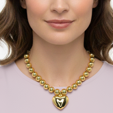 Collar Esferas Y Corazon Maxi Dorado