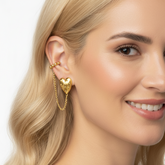 Aretes Topos + Ear Cuff Cadenas Corazón Dorados
