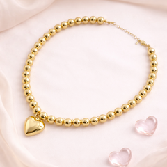Collar Esferas Y Corazon Maxi Dorado - Bambú Rosa Joyas y Accesorios