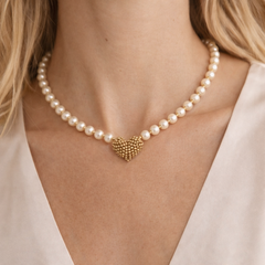 Collar corazón tejido perlas - Bambú Rosa Joyas y Accesorios