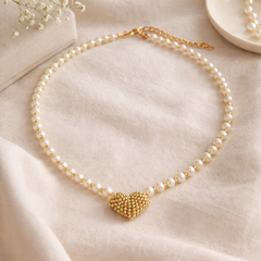 Collar corazón tejido perlas - Bambú Rosa Joyas y Accesorios