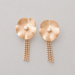 Aretes Dorados Hoja flor Cadenas Perla Florecer - Bambú Rosa Joyas y Accesorios