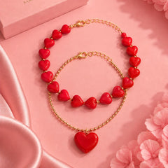 Collar Doble Corazón Cadena Abaco Rojo Amore - Bambú Rosa Joyas y Accesorios