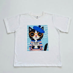 Camiseta manga corta blanca estampada negro - Bambú Rosa Joyas y Accesorios