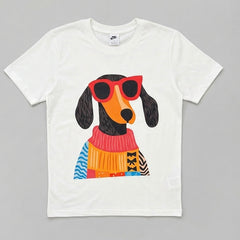 Camiseta manga corta blanca estampada perro - Bambú Rosa Joyas y Accesorios