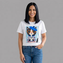 Camiseta manga corta blanca estampada negro - Bambú Rosa Joyas y Accesorios