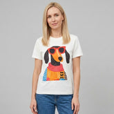 Camiseta manga corta blanca estampada perro - Bambú Rosa Joyas y Accesorios