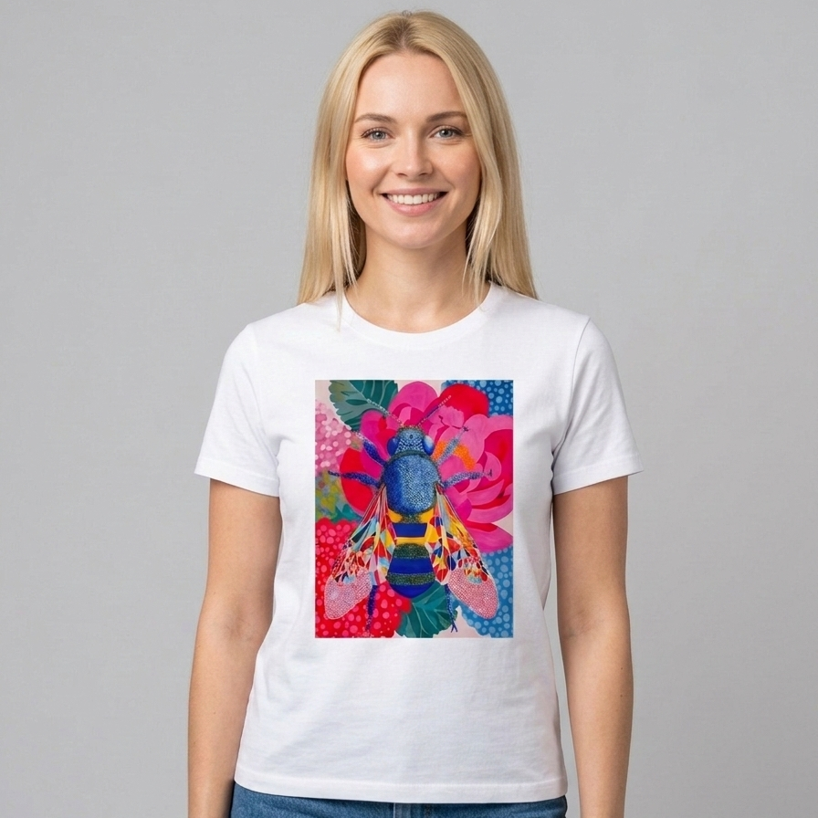 Camiseta manga corta blanca estampada insecto - Bambú Rosa Joyas y Accesorios