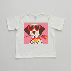 Camiseta manga corta blanca estampada perro flor - Bambú Rosa Joyas y Accesorios