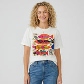 Camiseta manga corta blanca estampada peces colores - Bambú Rosa Joyas y Accesorios