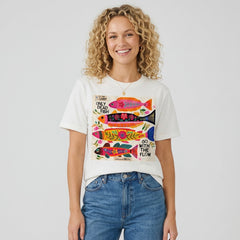 Camiseta manga corta blanca estampada peces colores - Bambú Rosa Joyas y Accesorios