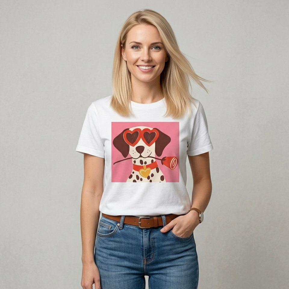 Camiseta manga corta blanca estampada perro flor - Bambú Rosa Joyas y Accesorios