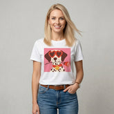 Camiseta manga corta blanca estampada perro flor - Bambú Rosa Joyas y Accesorios