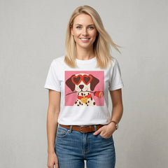 Camiseta manga corta blanca estampada perro flor - Bambú Rosa Joyas y Accesorios