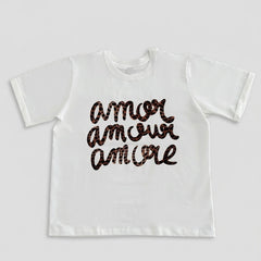 Camiseta manga corta blanca estampada amor animal print - Bambú Rosa Joyas y Accesorios