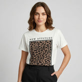 Camiseta manga corta blanca estampada animal print leopardo - Bambú Rosa Joyas y Accesorios