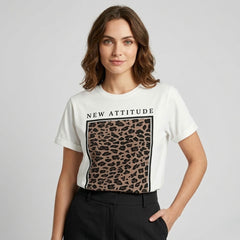 Camiseta manga corta blanca estampada animal print leopardo - Bambú Rosa Joyas y Accesorios