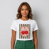 Camiseta manga corta blanca estampada cerezas - Bambú Rosa Joyas y Accesorios
