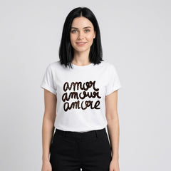 Camiseta manga corta blanca estampada amor animal print - Bambú Rosa Joyas y Accesorios