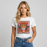 Camiseta manga corta blanca estampada tigre - Bambú Rosa Joyas y Accesorios