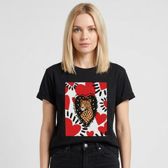 Camiseta manga corta negra estampada leopardo corazon - Bambú Rosa Joyas y Accesorios
