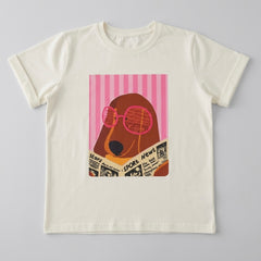 Camiseta manga corta blanca estampada Perro gafas - Bambú Rosa Joyas y Accesorios