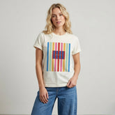 Camiseta manga corta blanca estampada Rayas - Bambú Rosa Joyas y Accesorios