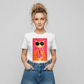 Camiseta manga corta blanca estampada gato - Bambú Rosa Joyas y Accesorios