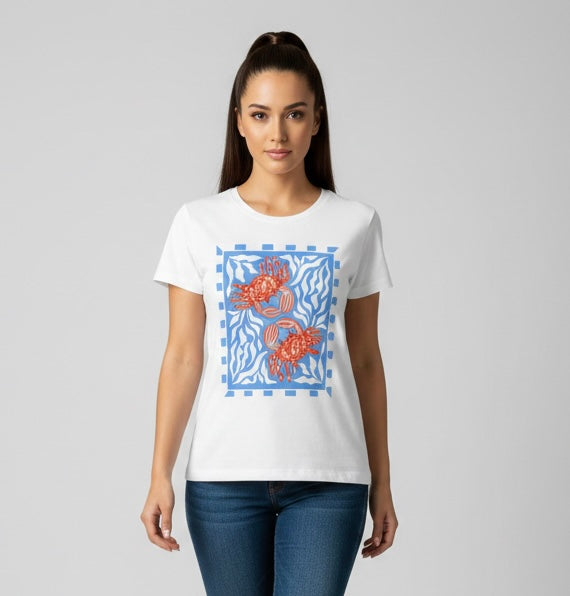 Camiseta manga corta blanca estampada cangrejos - Bambú Rosa Joyas y Accesorios