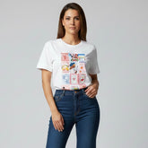 Camiseta manga corta blanca estampada collage - Bambú Rosa Joyas y Accesorios