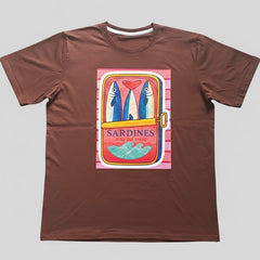 Camiseta manga corta cafe estampada sardinas - Bambú Rosa Joyas y Accesorios