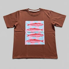 Camiseta manga corta cafe estampada peces - Bambú Rosa Joyas y Accesorios