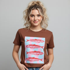 Camiseta manga corta cafe estampada peces - Bambú Rosa Joyas y Accesorios