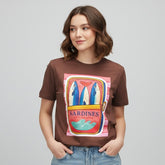 Camiseta manga corta cafe estampada sardinas - Bambú Rosa Joyas y Accesorios