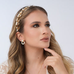 Diadema Perlas Cristal Botánica Dorada - Bambú Rosa Joyas y Accesorios
