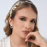 Diadema Perlas Cristal Botánica Plateada - Bambú Rosa Joyas y Accesorios