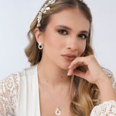 Set Diadema, collar y aretes Perlas Cristal plateado