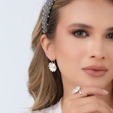 Aretes Ganchos Perla Margaritas plateados