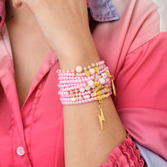 Set De Pulseras X10 Rosada Dijes Dorados