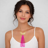 Collar Abanico Calado Chaquiras Dorado - Bambú Rosa Joyas y Accesorios