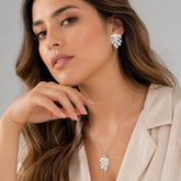 Set Aretes y Collar Hoja Malanga Plateado - Bambú Rosa Joyas y Accesorios