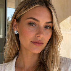 Aretes Topos Florecer Plateados